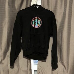 Upcycled Black Hoodie with Native American Graphic